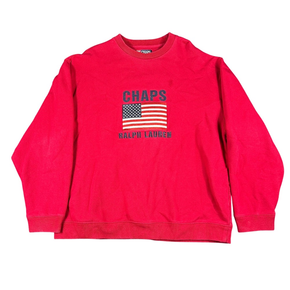 Vintage Chaps Ralph Lauren Sweatshirt Red Heavyweight Flag Logo Americana Mens L